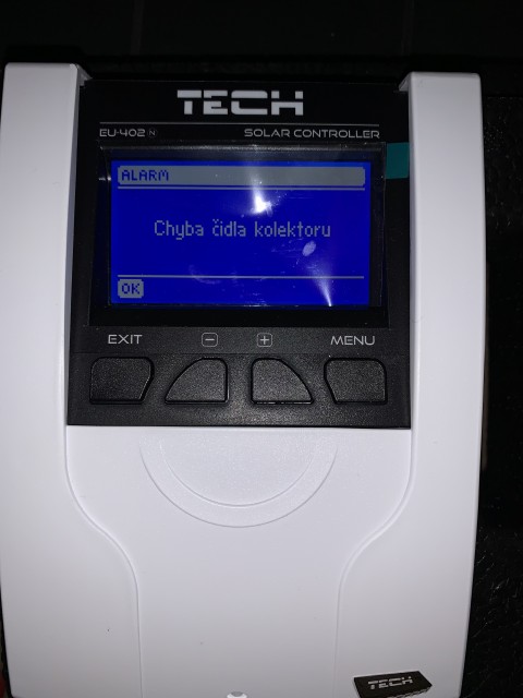Zobrazení chyby čidla na regulaci TECH