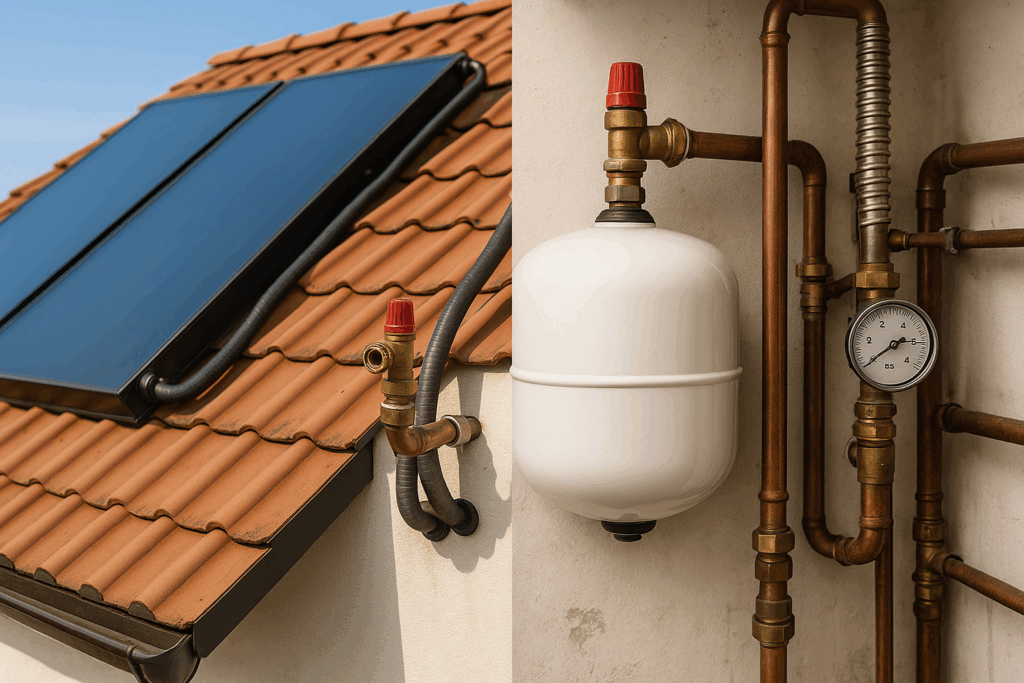 Solární panely a vodovodní potrubí.